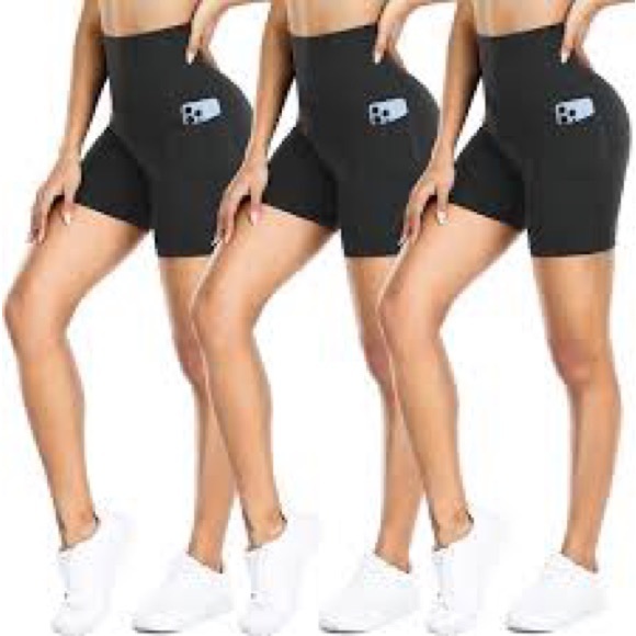 3 Pack Biker Shorts with Pockets for Women – High Waisted Tummy Control Workout - Picture 4 of 7